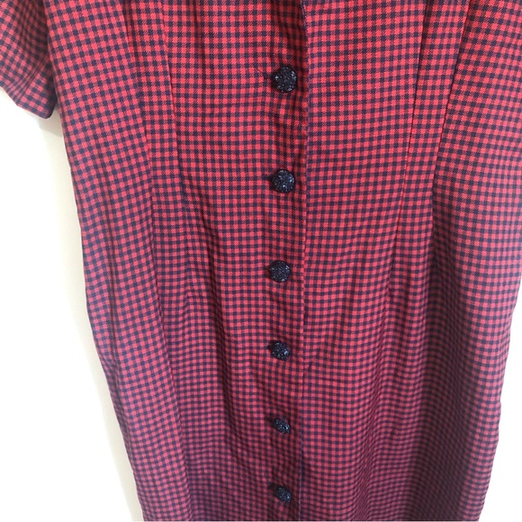 Vintage CB Dress 16 Houndstooth Red/Black Short Sleeves Button Front Bac… - Picture 5 of 11